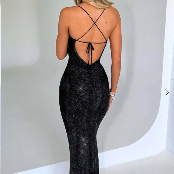 BABYBOO- Nessa Maxi Dress - Black Sparkle - Picture 2 of 6